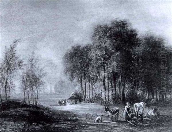 Waldlandschaft Mit Bauernkate Oil Painting by Carel Lodewijk Hansen