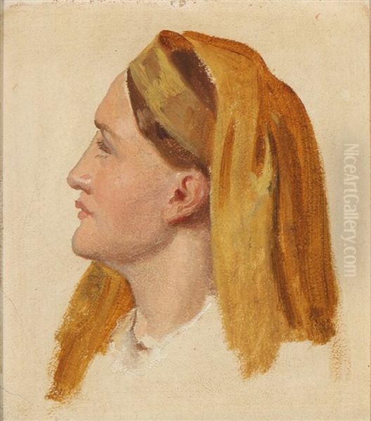 Study Of A Female Head Oil Painting by Constantin Hansen