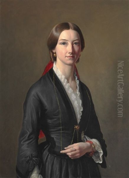 Portrait Of Miss Sophie Caroline Bruun Muus Oil Painting by Constantin Hansen