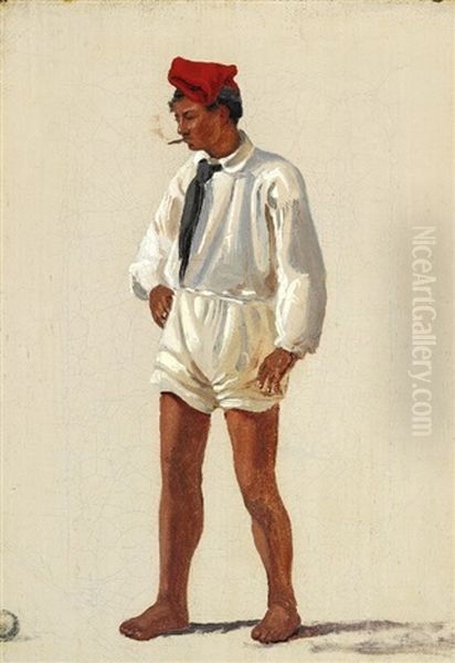 An Italian Morra Player Oil Painting by Constantin Hansen