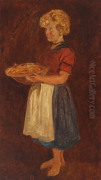 A Young Girl With An Earthenware Bowl Oil Painting by Constantin Hansen