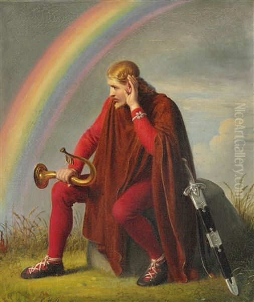 Heimdal Listening Next To Bifrost Oil Painting by Constantin Hansen
