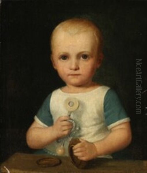 A Child Playing With Toys Oil Painting by Constantin Hansen