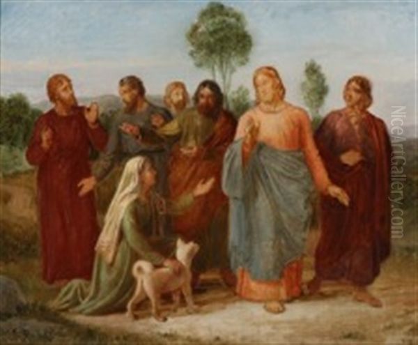 Christ And The Canaanite Woman Oil Painting by Constantin Hansen
