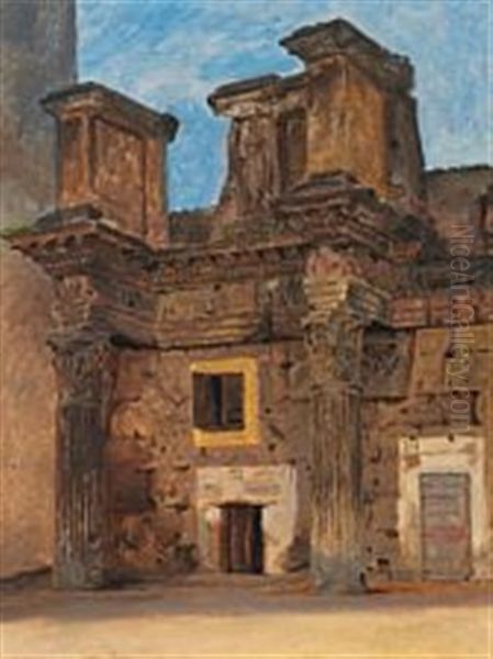 The Temple Of Minerva On The The Forum Of Nerva In Rome Oil Painting by Constantin Hansen