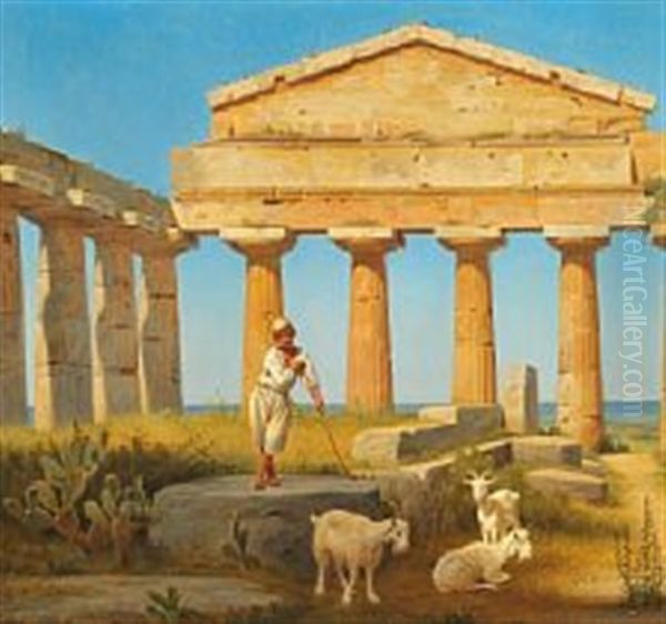 The Temple Of Ceres At Paestum Oil Painting by Constantin Hansen