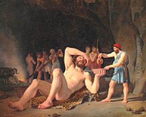 Ulysses In The Cave Of The Cyclops Polyphemus Oil Painting by Constantin Hansen