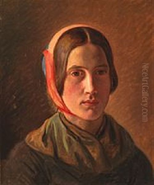 A Young Girl Oil Painting by Constantin Hansen