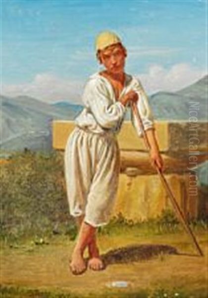 A Shepherd Boy From Paestum Oil Painting by Constantin Hansen