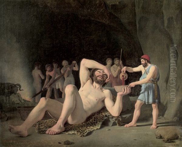 Odysseus Schenkt Dem Polyphem Wein Ein Oil Painting by Constantin Hansen