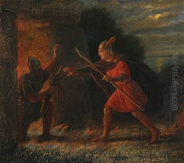 Hervor Henter Svaerdet Tyrfing I Angantyrs Hoj Oil Painting by Constantin Hansen