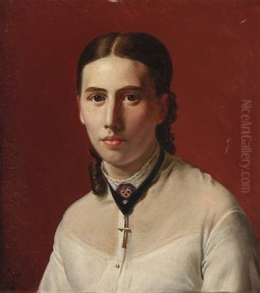 Portrait Of Miss Maria Jorgine Avenstrup, Later Mrs Thorvald Hansen (b. 1849) Oil Painting by Constantin Hansen