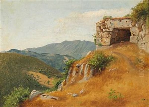 Italiensk Bjergparti Med Kyklopmure Oil Painting by Constantin Hansen