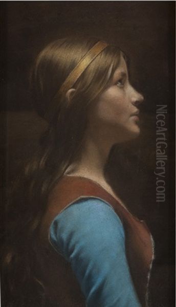 A Portrait Of A Girl In Profile Oil Painting by Constantin Hansen