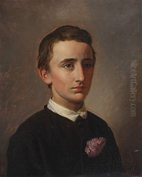 A Portrait Of Schoolmaster And Candidatus Of Engineering August Weis, With A Black Jacket And A Lilac In The Bottonhole Oil Painting by Constantin Hansen