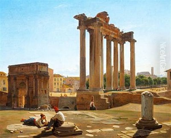Parti Af Forum Romanum Med Concordia-templet Og Septimius Severus Triumphbue, Set Fra Foden Af Capitol Oil Painting by Constantin Hansen
