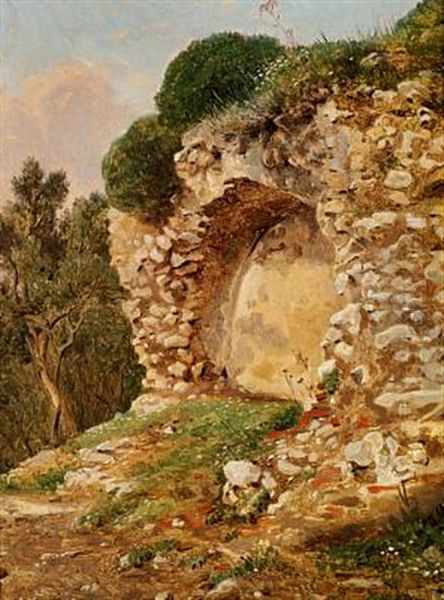 En Kildegrotte. Italiensk Landskab Oil Painting by Constantin Hansen