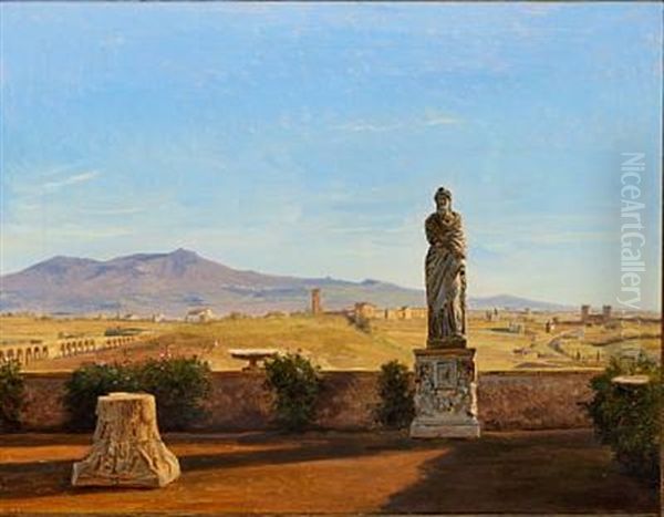 Udsigt Fra Villa Mattei Over Campagnen Modalbanerbiergene Oil Painting by Constantin Hansen