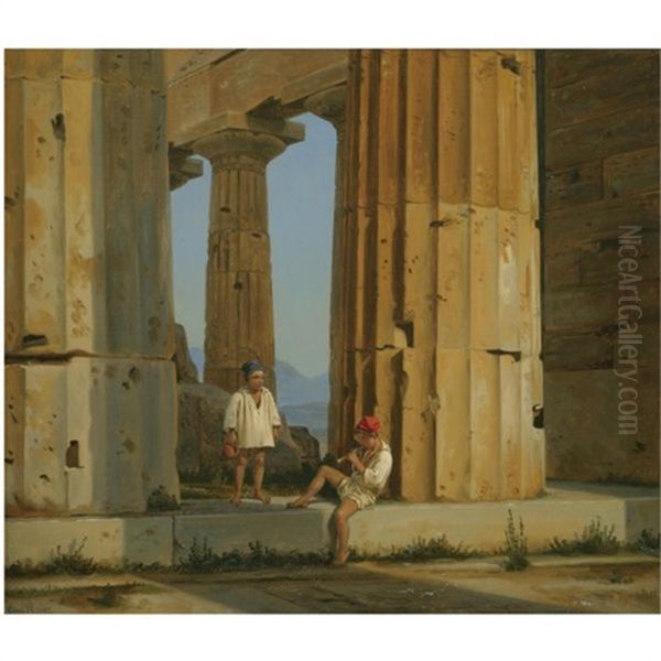 Neptuns Tempel Ved Pestum Oil Painting by Constantin Hansen