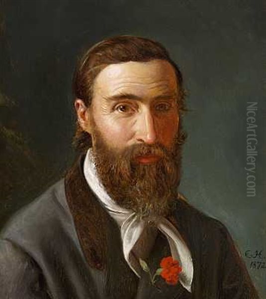 Blomstermaleren O. D. Ottesen Med Rod Nellike I Knaphullet Oil Painting by Constantin Hansen