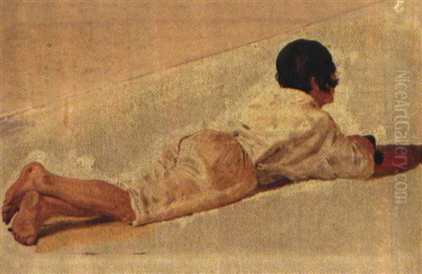 En Liggende Neapolitansk Dreng, Der Lytter Til Oplaesning Af Orlando Furioso Oil Painting by Constantin Hansen