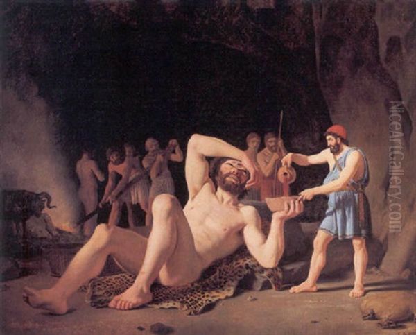 Ulysses I Kyklopen Polyphems Hule Oil Painting by Constantin Hansen