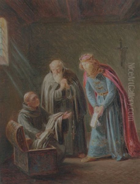 Kong Abel Soger Sin Brors Skatte, Men Finder Kun Den Munkekutte, I Hvilken Han Onskede At Blive Begravet Oil Painting by Constantin Hansen