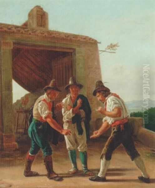 Morraspillere Udenfor Et Osteri Oil Painting by Constantin Hansen