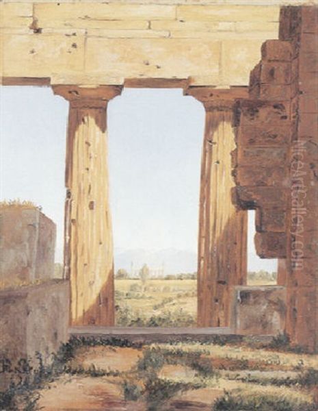 To Sojler Fra Neptuntemplet I Paestum Oil Painting by Constantin Hansen