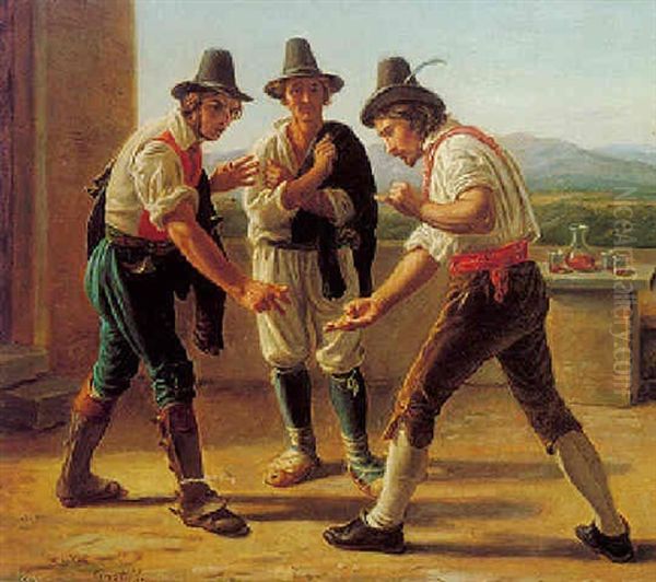 Playing Morra Oil Painting by Constantin Hansen