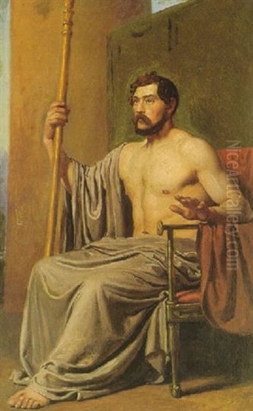 Siddende Mand Samt Nogen Mand Oil Painting by Constantin Hansen