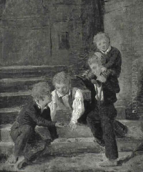 Gadedrenge Spiller Med Terninger Ved Kristiansborg Slot Oil Painting by Constantin Hansen