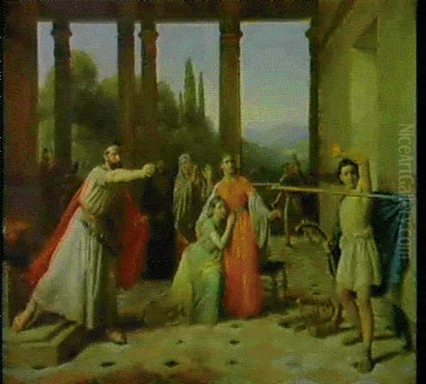 Saul Throwing His Spear At David Oil Painting by Constantin Hansen