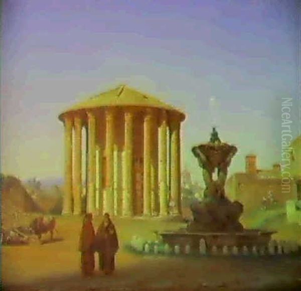 Vestatemplet Og Dets Omgivelser, 1839 Oil Painting by Constantin Hansen