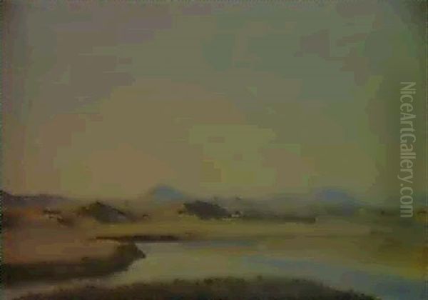 Tiberen Taet Ved Rom. Aqua Cetosa Oil Painting by Constantin Hansen