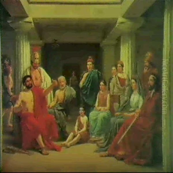 Odysseus Beretter Efter Sin Hjemkomst Om Sin Faerd Oil Painting by Constantin Hansen