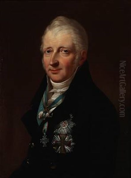 Portrait Of Minister Of The Privy Council Ove Rammel Sehested With The Order Of The Elephant And The Order Of The Dannebrog Oil Painting by Hans Hansen
