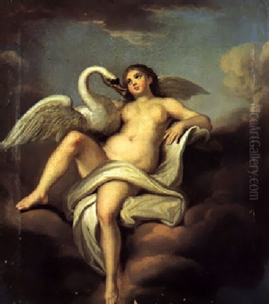 Svaevende Leda Med Svanen Oil Painting by Hans Hansen