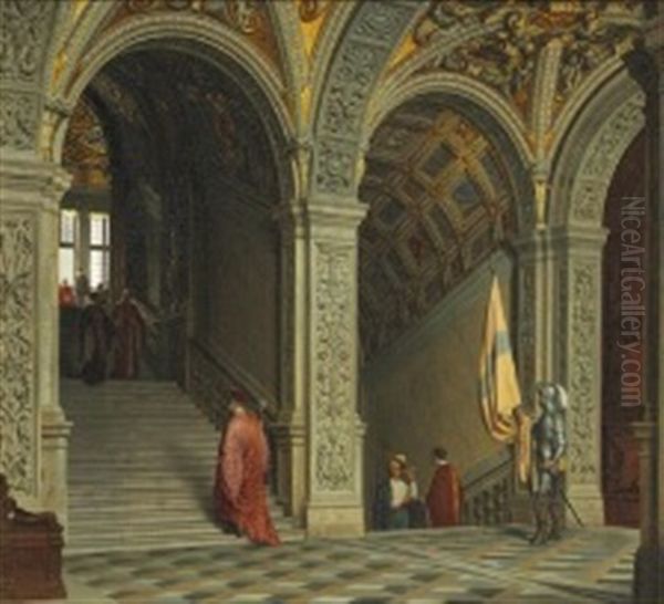 Scala D'oro In The Doge's Palace In Venice Oil Painting by Heinrich Hansen