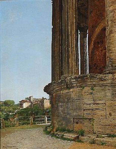 View From Tivoli With The Temple Of Vesta Oil Painting by Josef Theodor Hansen