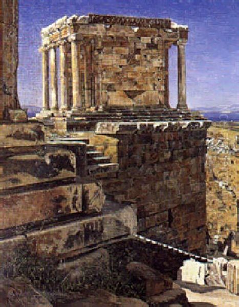 Niketemplet Pa Akropolis Oil Painting by Josef Theodor Hansen