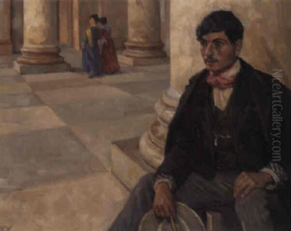 Ung Mand Udenfor En Kirke, Italien Oil Painting by Peter Marius Hansen