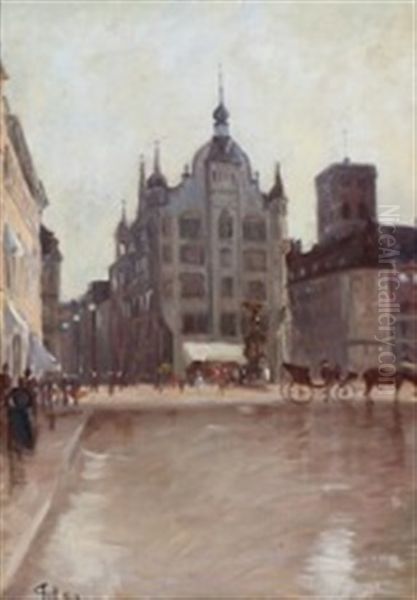 A View Of Amager Square In Copenhagen Oil Painting by Sigvard Hansen