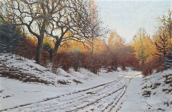 A Snow Covered Track In Winter Oil Painting by Sigvard Hansen