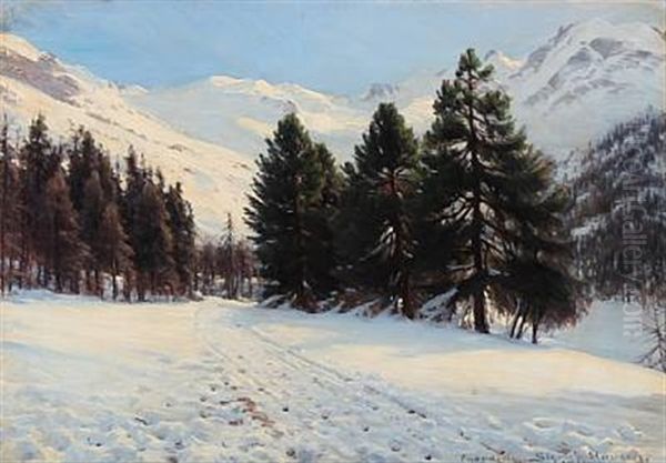 Winter Landscape From Engadin In Switzerland Oil Painting by Sigvard Hansen