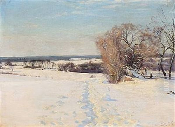 Danish Winter Landscape Oil Painting by Sigvard Hansen