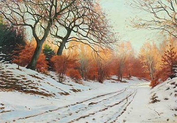 Forest Scape At Wintertime Oil Painting by Sigvard Hansen