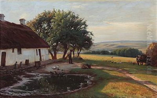 Summer Idyll At A Danish Farm Oil Painting by Sigvard Hansen