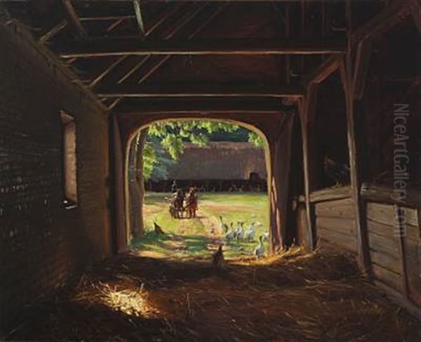 Farm Scene Oil Painting by Sigvard Hansen