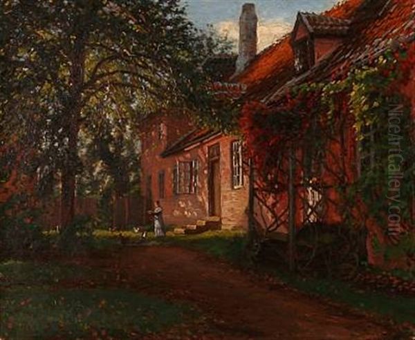 Fra Forpagtergaarden, Hellebaek Oil Painting by Sigvard Hansen